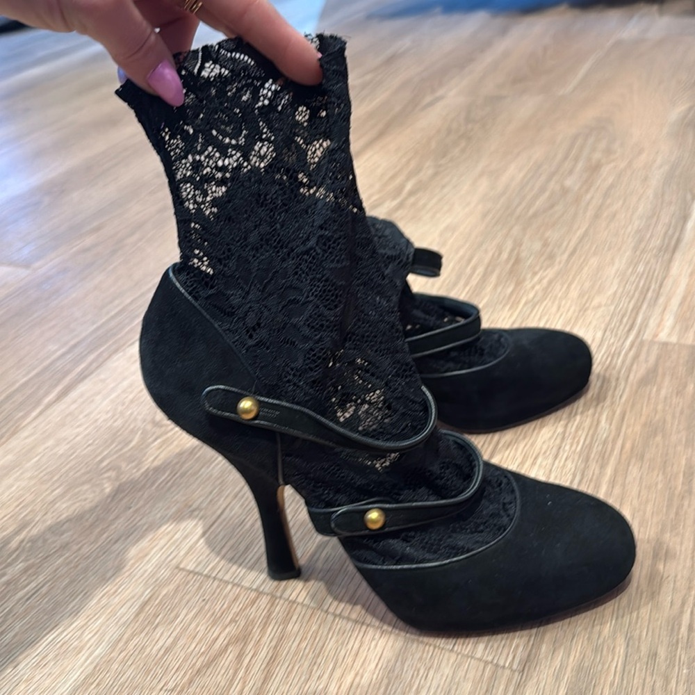 Dolce Gabbana lace booties black suede 41 10